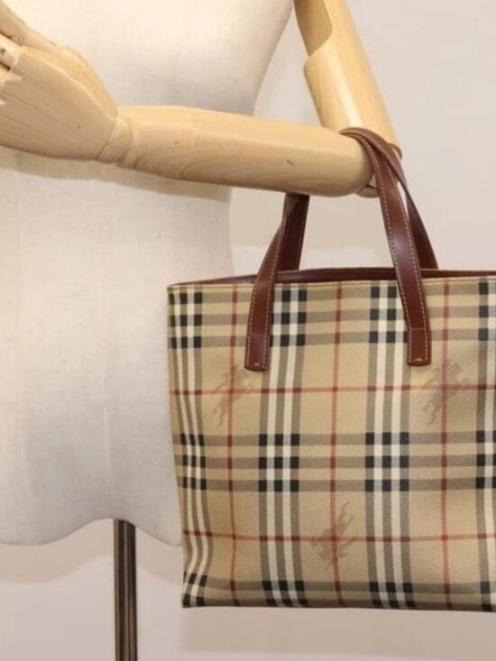 BURBERRY Nova Check Hand Bag PVC Beige Brown gold Auth BD438 - Picture 13 of 15
